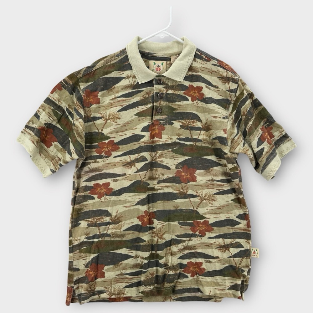 Joe‎ Marlin Polo Shirt Mens Medium Hawaiian Short Sleeve Floral AOP Cotton Aloha